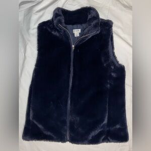 J Crew Midnight Blue Soft Faux Fur Full Zip Mockneck Vest Ladies Size XS